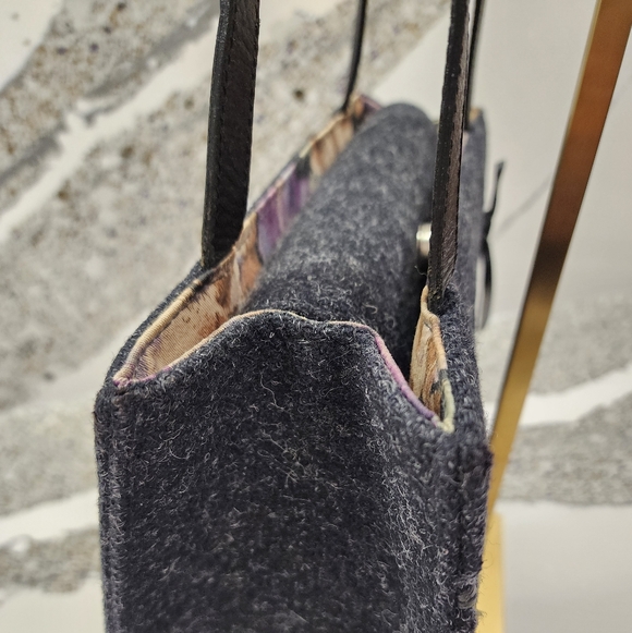 Kate Spade Wool Felt Tote Shoulder Bag Purple Floral Lining - Picture 8 of 16